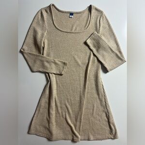 Old Navy Fit And Flare Rib-Knit Dress, Oatmeal, Size M